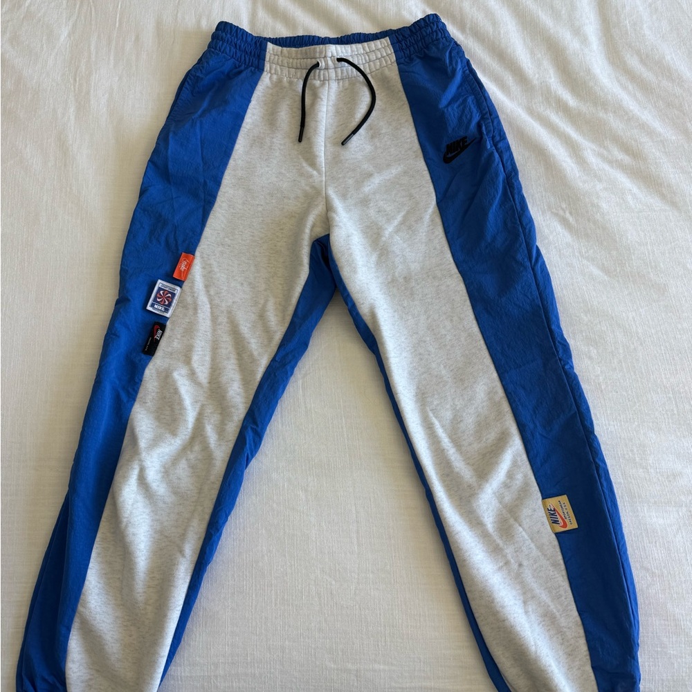 Nike Kids Blue & Gray Colorblock Joggers with Patches (hardly worn)